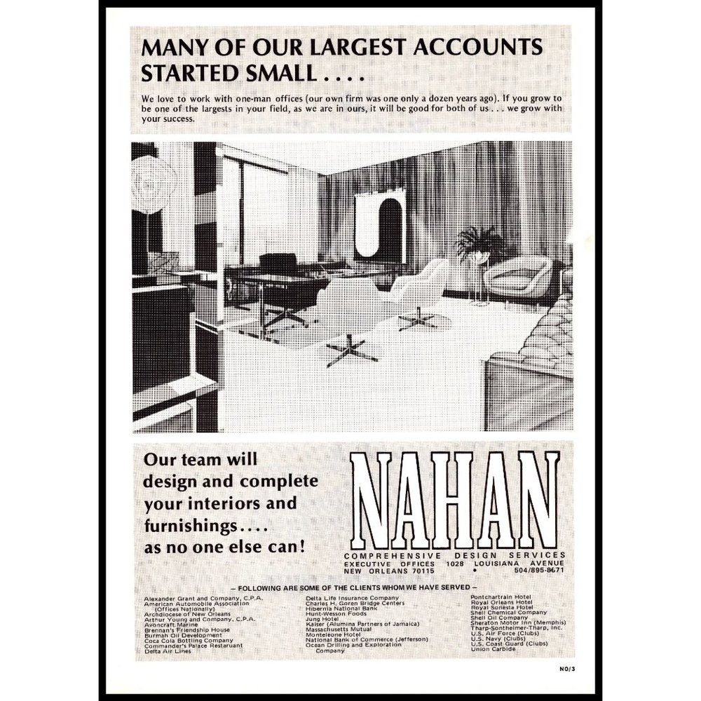 1971 Nahan Interior Design Services Vintage Print Ad MCM Midcentury Office Art
